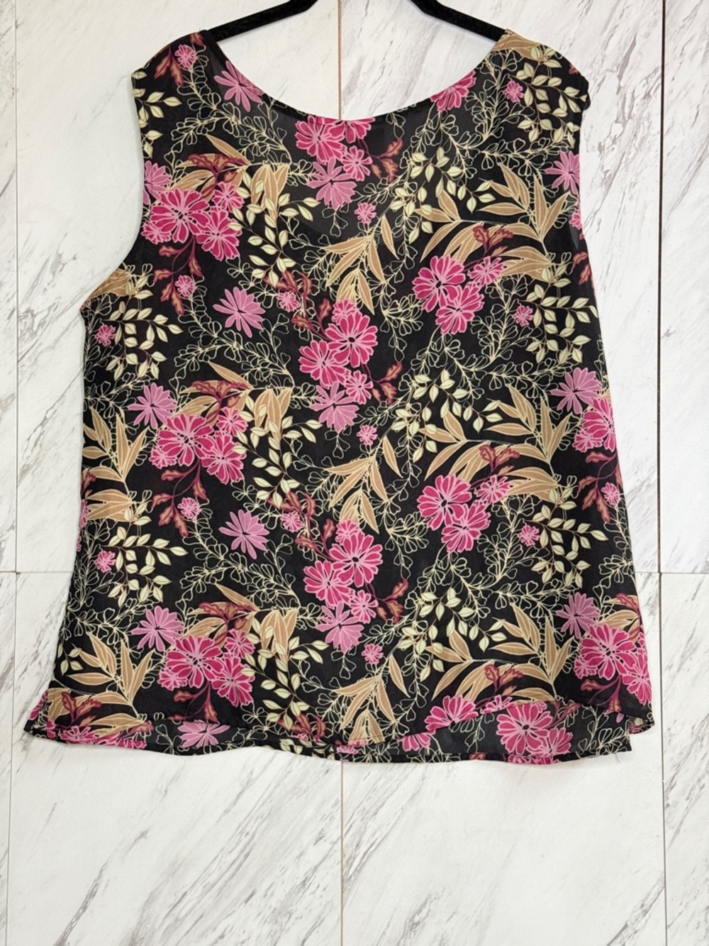 Liz Claiborne Emma James Black Pink Floral Camisole Top SZ 18W - Picture 4 of 5